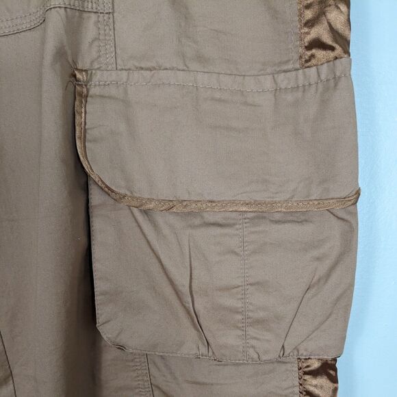 Y2K Cache Cargo Capri Pants 12 Brown Vintage Embroidered Floral Crop Utility - Picture 15 of 16
